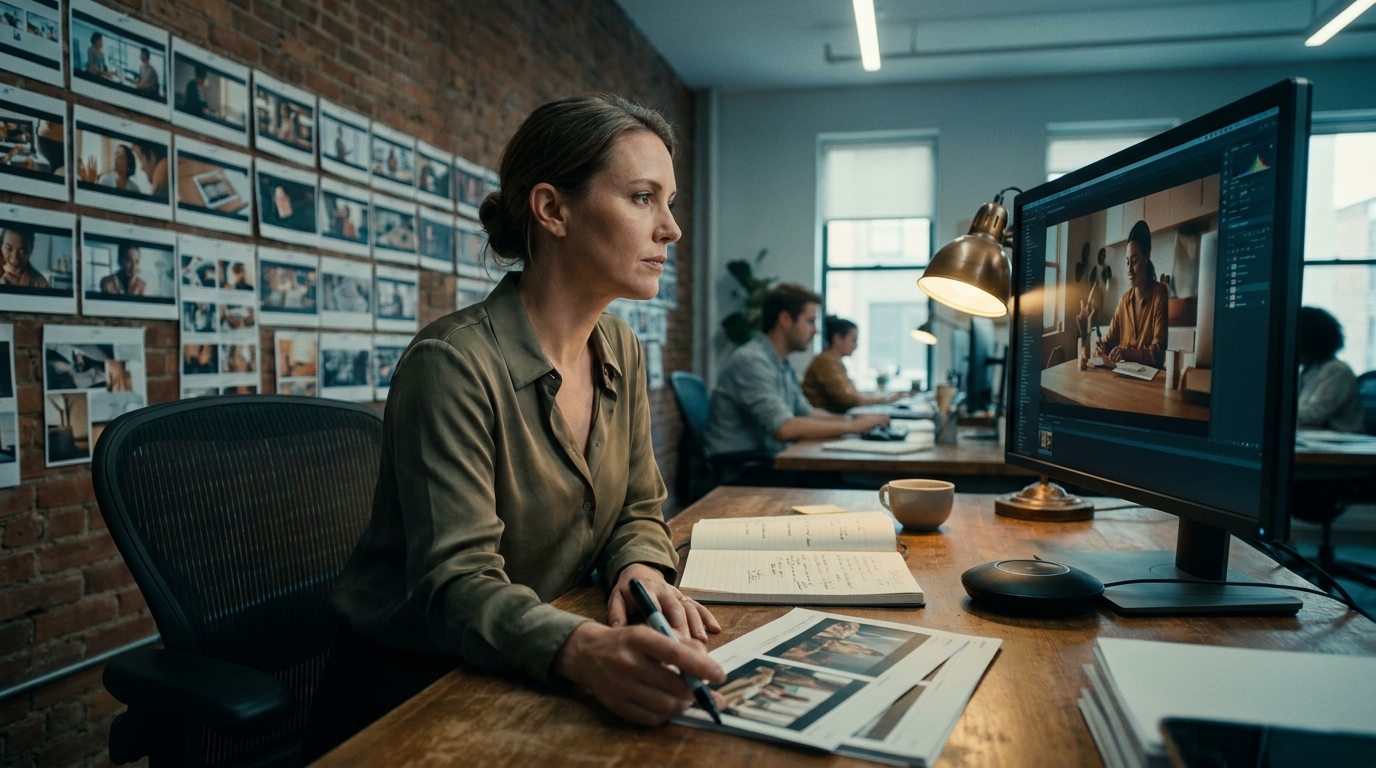 ad agency creative reviewing a brand commercial